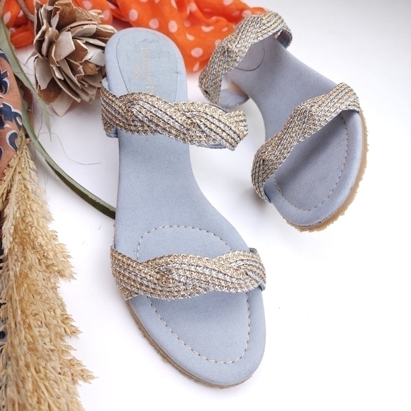 Eric Javits Blue Silver Gold Kitten Heels sz 9m - Picture 3 of 12